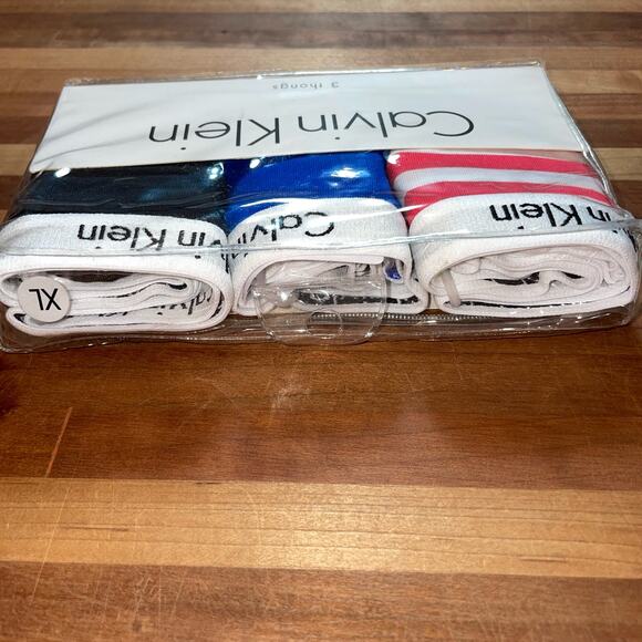 CALVIN KLEIN Carousel Cotton 3-Pack Thong Underwear QD3587 red/blue/black XL - Picture 3 of 8